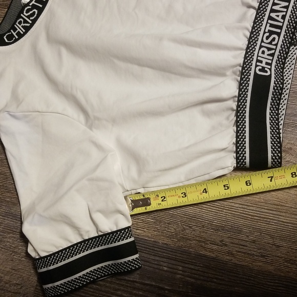 Christian Dior Cropped top White Blue Logo on Neck and at Bottom of shirt - Picture 8 of 14